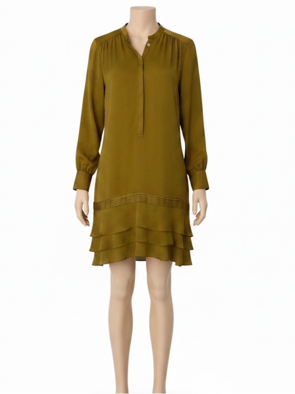 Banana Republic Chartreuse Pleated Dress with Bishop Sleeves
